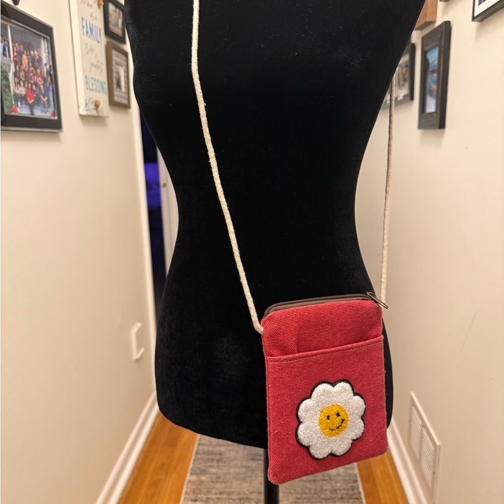 Red Crossbody Bag with Smiley Face perfect place for phone